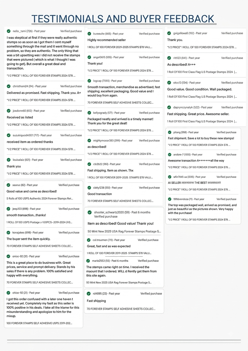 Screenshot of verified eBay buyer feedback for The Stamp Vault