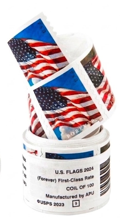 Coil roll of 100 2024 U.S. Flag Forever Stamps
